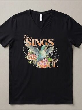 Black 'Then Sings My Soul' Hummingbird Graphic V‑Neck Tee